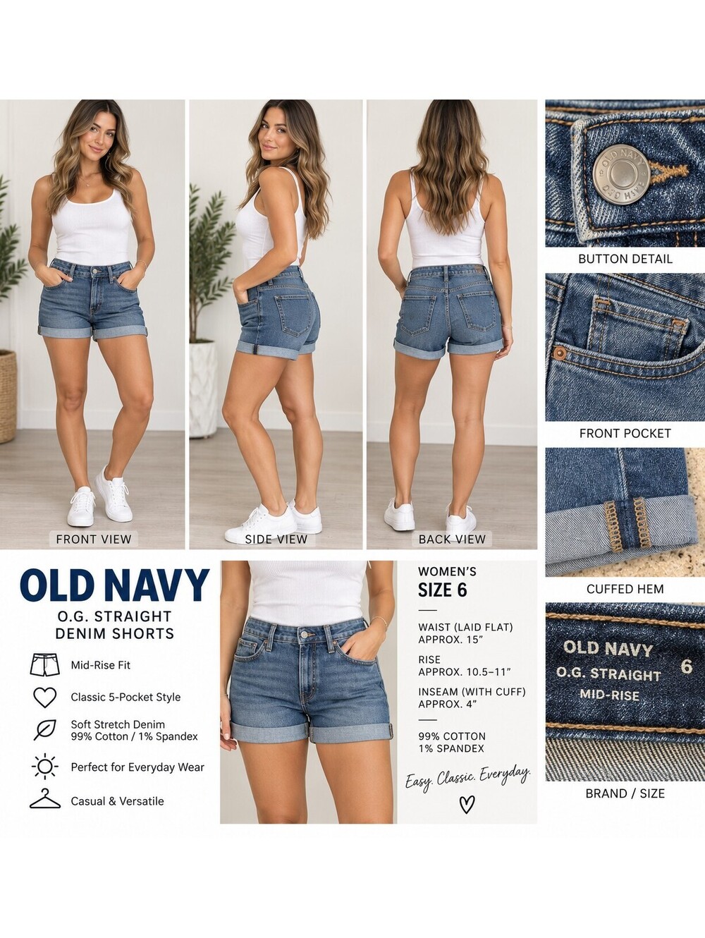 Depop: Old Navy Mid Rise Cuffed Denim Shorts Size 6